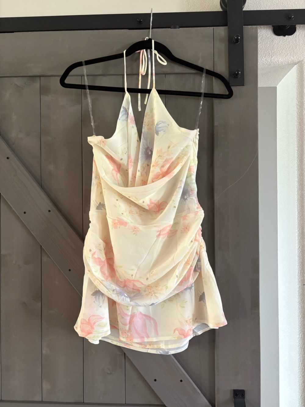 Peppermayo Cream Halter Cowl Neck Floral Camisole with Pink Accents